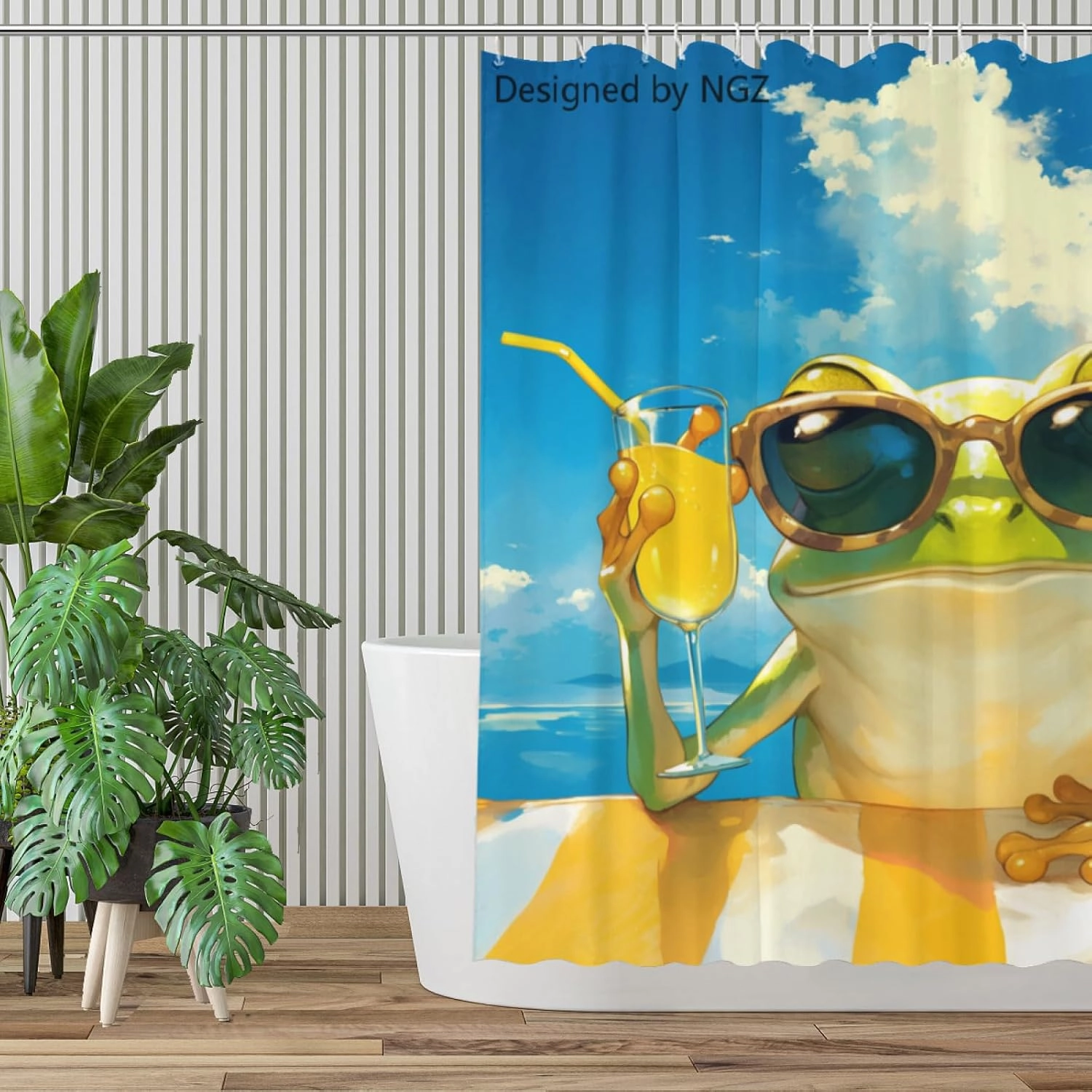 Funny Frog Blue Shower Curtain, Colorful Lemon Yellow Curtain, 72x72 Inches Shower Curtains for Bathroom, Snow Fabric Bath Curtains Set with 12 Hooks