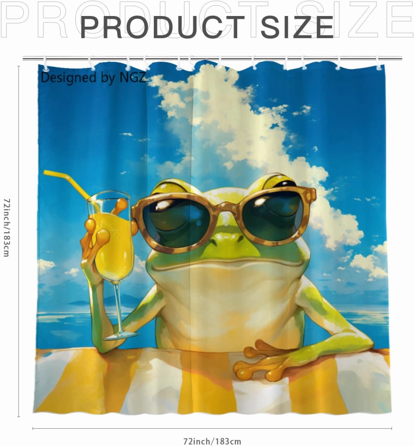 Funny Frog Blue Shower Curtain, Colorful Lemon Yellow Curtain, 72x72 Inches Shower Curtains for Bathroom, Snow Fabric Bath Curtains Set with 12 Hooks