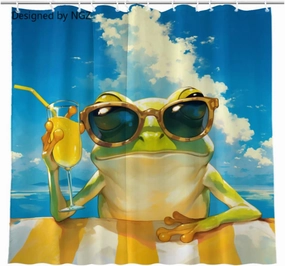 Funny Frog Blue Shower Curtain, Colorful Lemon Yellow Curtain, 72x72 Inches Shower Curtains for Bathroom, Snow Fabric Bath Curtains Set with 12 Hooks