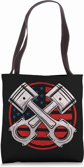 Funny Piston Gift Cool Muscle American Flag Car Enthusiast Tote Bag