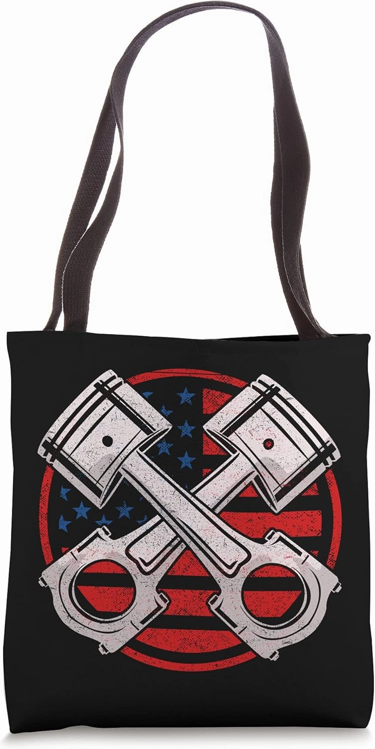 Funny Piston Gift Cool Muscle American Flag Car Enthusiast Tote Bag