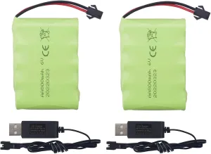 Fytoo 2PCS AA 6.0V 800mAh Rechargeable RC Toy Car Battery SM2P Plug RC Truck Stunt Car Excavator Toy Car Battery and Accessories 2PCS USB Charging Cable