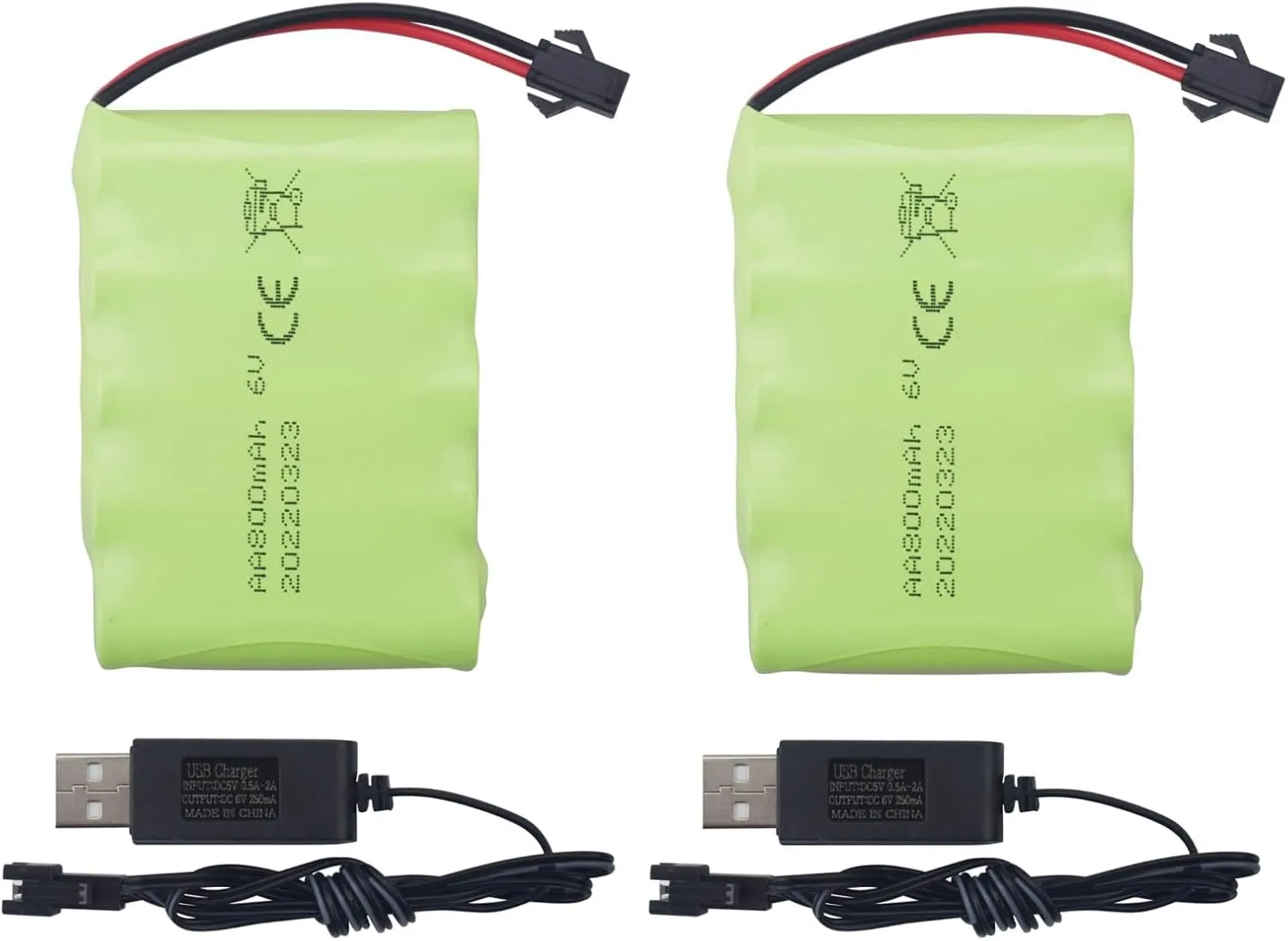 Fytoo 2PCS AA 6.0V 800mAh Rechargeable RC Toy Car Battery SM2P Plug RC Truck Stunt Car Excavator Toy Car Battery and Accessories 2PCS USB Charging Cable