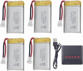 Fytoo 1PCS 5 in1 Battery Charger with 5PCS 3.7V 600mAh Li-Battery for Syma X5C X5C-1 X5 X5SC X5SW H5C V931 S5C S5W S5W SS40 FQ36 T32 T5W H42 CW4 Helicopter Accessories