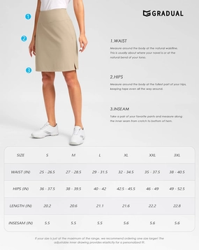 G Gradual 20" Golf Skorts Skirts for Women with 7 Pockets Knee Length Skort Athletic Modest Long Tennis Skirts for Women