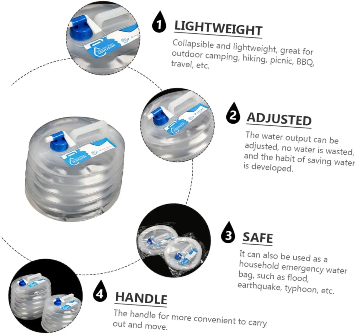 GALPADA Portable Collapsible Water Container Camping Accessory Emergency Storage Bag Pe Material Water Carrier Compact