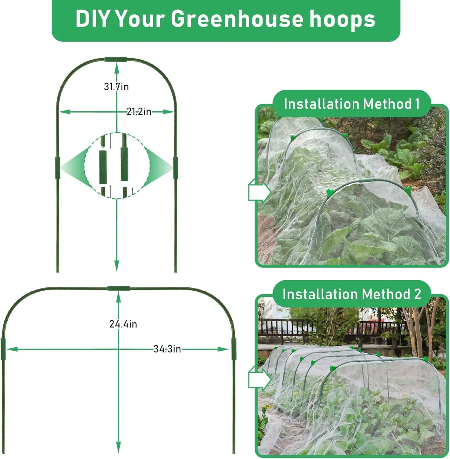 Garden Mesh Netting Kit, 10 * 30FT Ultra Fine Plant Netting Covers with 6 Pcs Garden Hoops & 18 Clips, Row Cover Net Protection for Tree Fruit Barrier Vegetable Fruits Flowers Shrubs Plant Covers Net