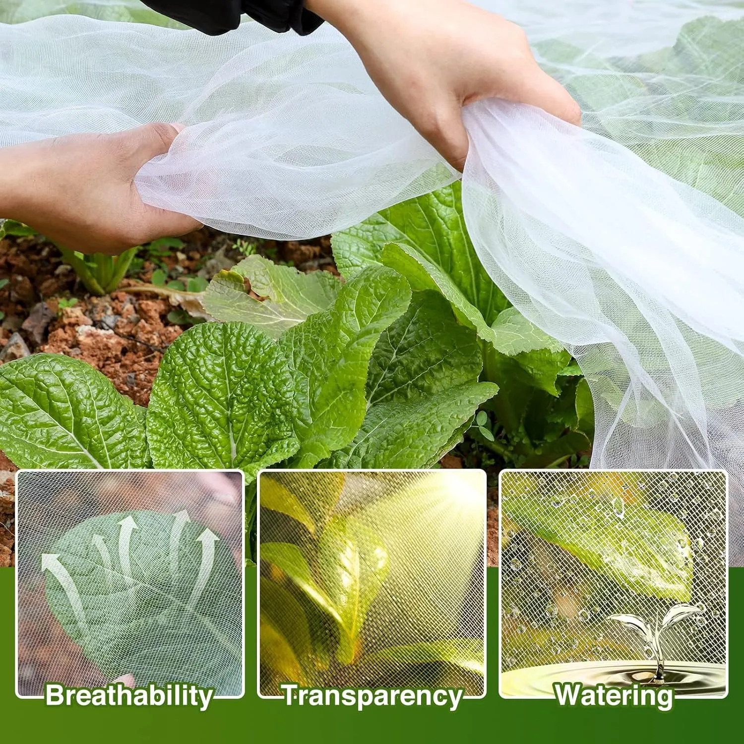 Garden Mesh Netting Kit, 10 * 30FT Ultra Fine Plant Netting Covers with 6 Pcs Garden Hoops & 18 Clips, Row Cover Net Protection for Tree Fruit Barrier Vegetable Fruits Flowers Shrubs Plant Covers Net