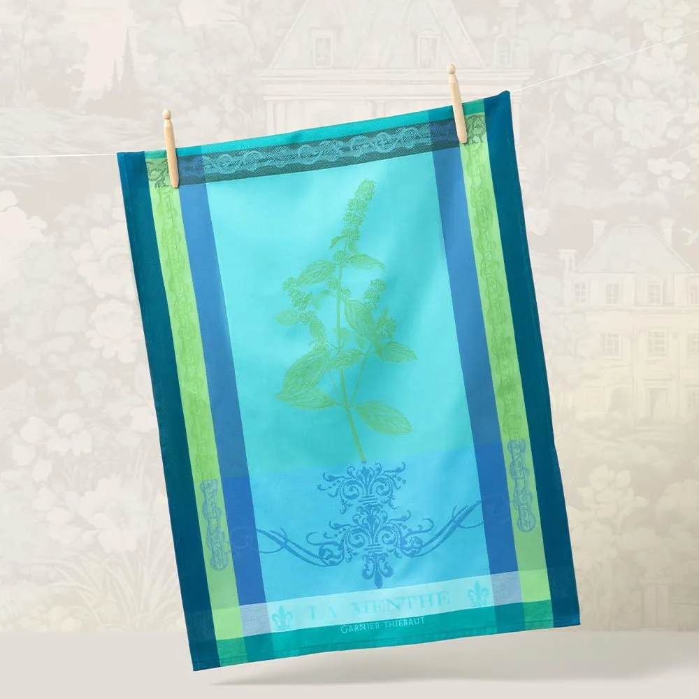 Garnier Thiebaut Brin de Menthe Chlorophylle (Green Mint) French Kitchen Towel 22"x30", Cotton, Jacquard
