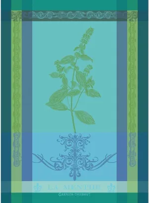 Garnier Thiebaut Brin de Menthe Chlorophylle (Green Mint) French Kitchen Towel 22"x30", Cotton, Jacquard
