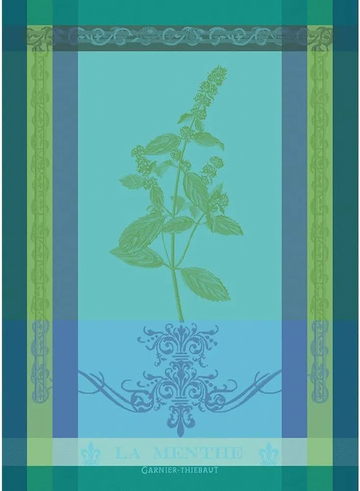 Garnier Thiebaut Brin de Menthe Chlorophylle (Green Mint) French Kitchen Towel 22"x30", Cotton, Jacquard