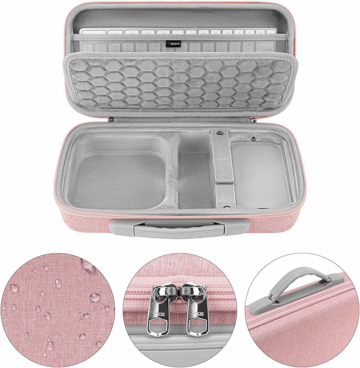 Geekria Desktop Computer Hard Travel Case, Compatible with Apple 2024 Mac mini M4 / Mini M4 Pro, Fit for Magic Keyboard, Mouse, Trackpad and Accessories (Pink)