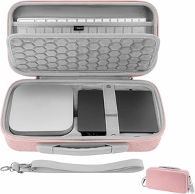Geekria Desktop Computer Hard Travel Case, Compatible with Apple 2024 Mac mini M4 / Mini M4 Pro, Fit for Magic Keyboard, Mouse, Trackpad and Accessories (Pink)
