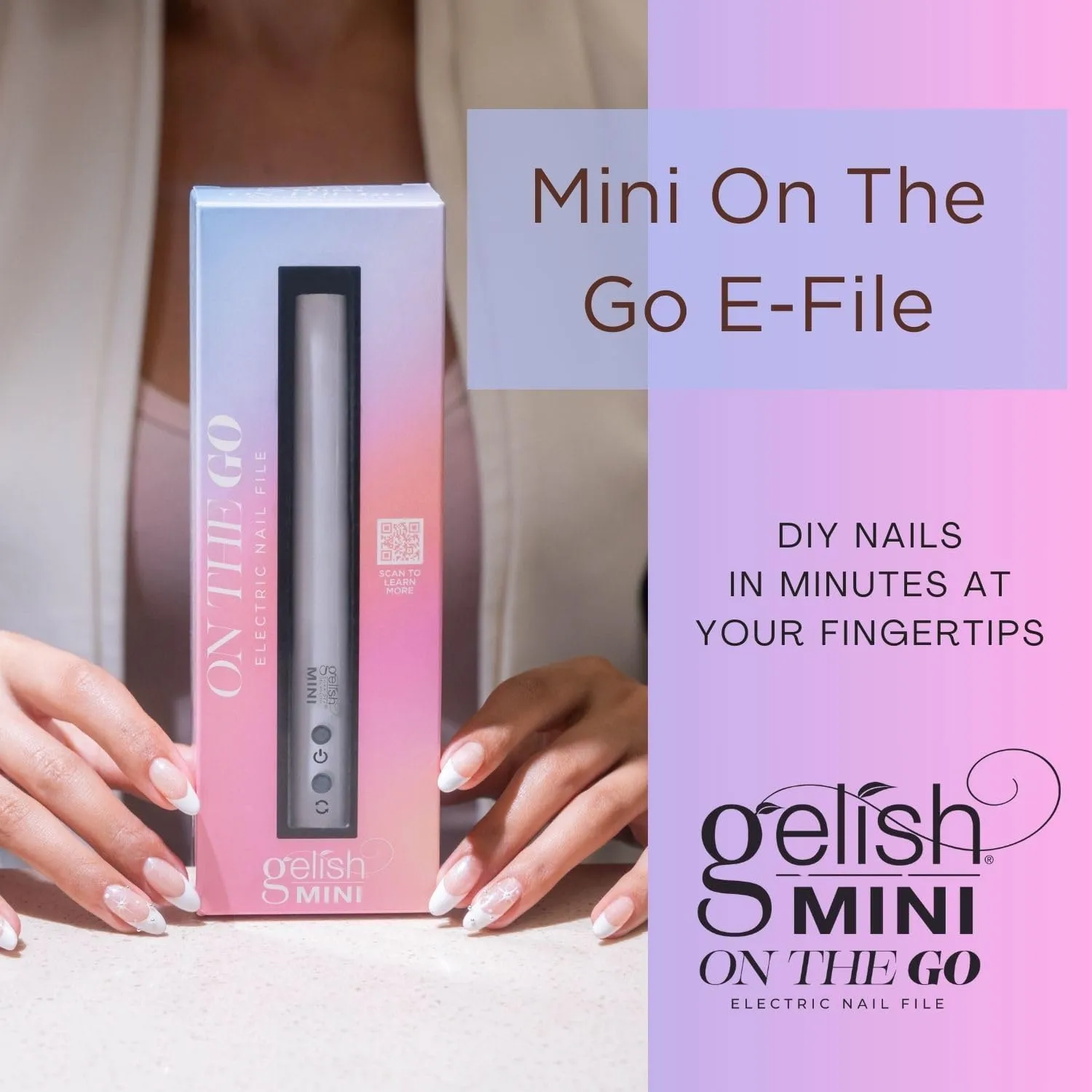 Gelish MINI On The Go Electric Nail File - Lightweight, Portable Nail Drill, Shaping, Filing, Gel Removal - 12 Interchangeable Bits & 6 Sanding Bands for DIY Manicures & Pedicures.