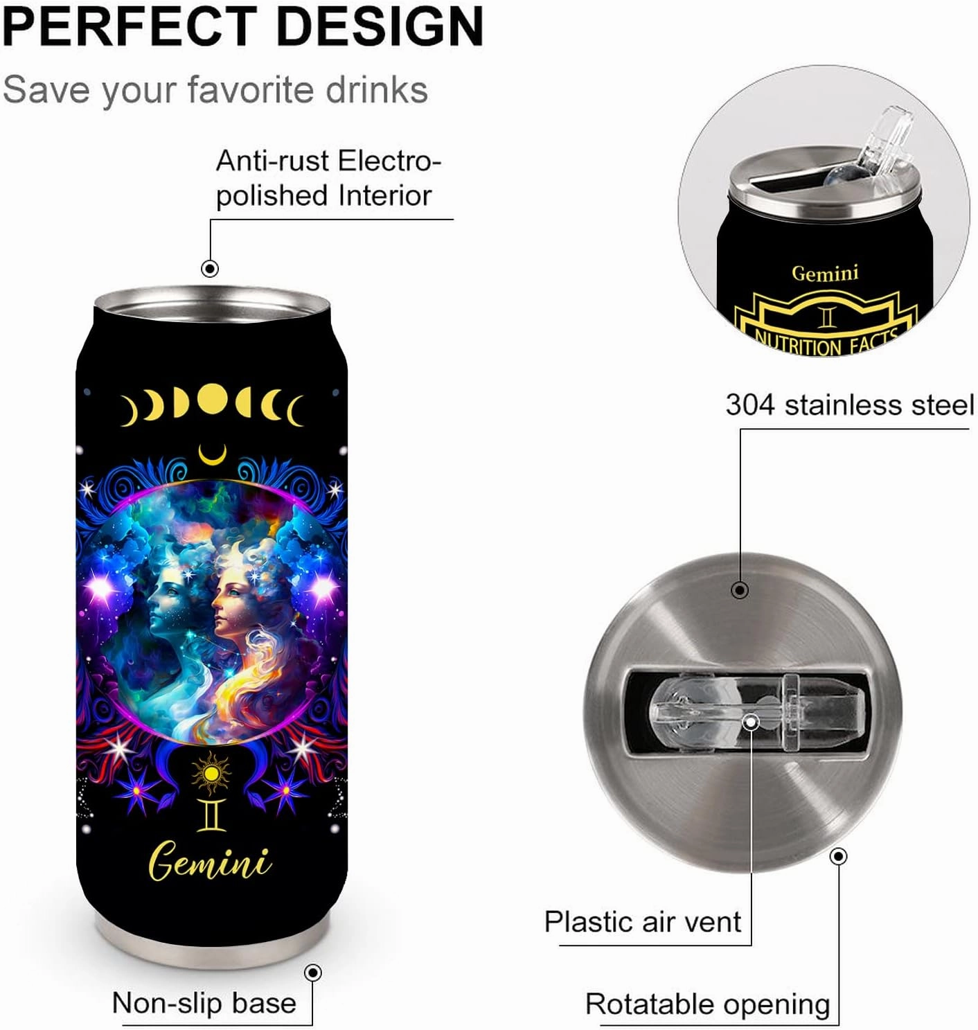 Gemini Constellation Tumbler Zodiac Stainless Steel Tumbler Men Women Astrology Fans Birthday Gifts Zodiac Tumbler With Straw Lid Coffee Mugs Car Cup - 17 Oz