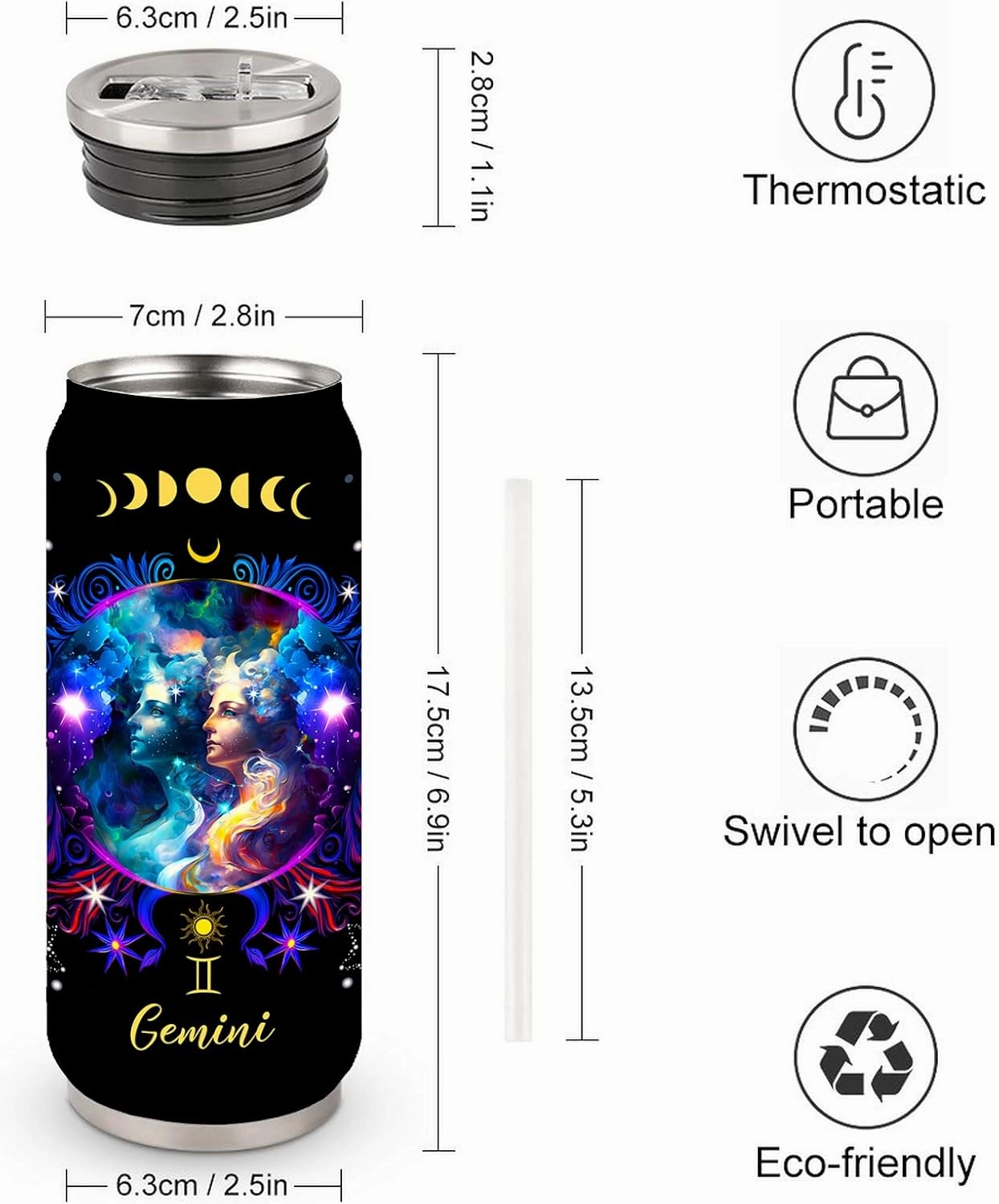 Gemini Constellation Tumbler Zodiac Stainless Steel Tumbler Men Women Astrology Fans Birthday Gifts Zodiac Tumbler With Straw Lid Coffee Mugs Car Cup - 17 Oz