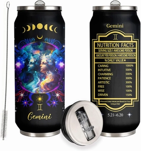 Gemini Constellation Tumbler Zodiac Stainless Steel Tumbler Men Women Astrology Fans Birthday Gifts Zodiac Tumbler With Straw Lid Coffee Mugs Car Cup - 17 Oz