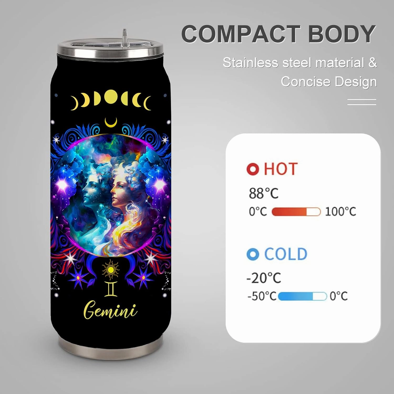 Gemini Constellation Tumbler Zodiac Stainless Steel Tumbler Men Women Astrology Fans Birthday Gifts Zodiac Tumbler With Straw Lid Coffee Mugs Car Cup - 17 Oz