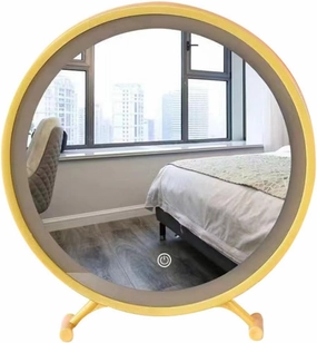 Generic Desktop Makeup Mirror with LED Light, Travel Makeup Mirror Portable Lighted Beauty Mirror, Rechargeable Desk Lighted Make Up Mirror with Magnifying LED Mirror, Touch Control (Gold,with Light)
