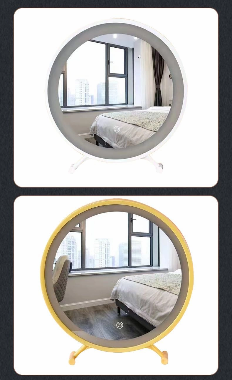 Generic Desktop Makeup Mirror with LED Light, Travel Makeup Mirror Portable Lighted Beauty Mirror, Rechargeable Desk Lighted Make Up Mirror with Magnifying LED Mirror, Touch Control (Gold,with Light)