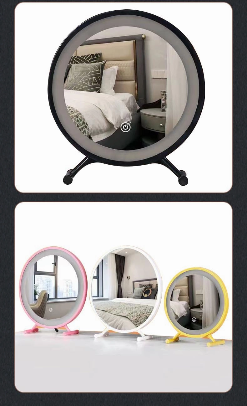 Generic Desktop Makeup Mirror with LED Light, Travel Makeup Mirror Portable Lighted Beauty Mirror, Rechargeable Desk Lighted Make Up Mirror with Magnifying LED Mirror, Touch Control (Gold,with Light)