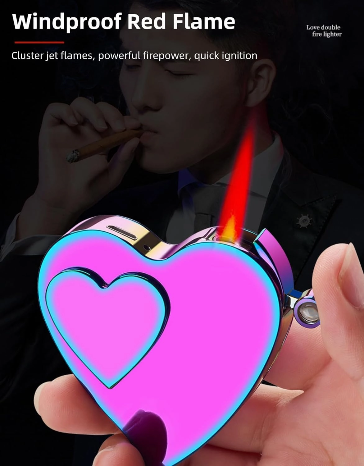 Generic Heart Shaped Lighter, Love Lighters, 100 Languages 'I Love You' Micro Projection, Cool Electronic Lighter, Gas Refillable and Rechargeable (Luminous white)
