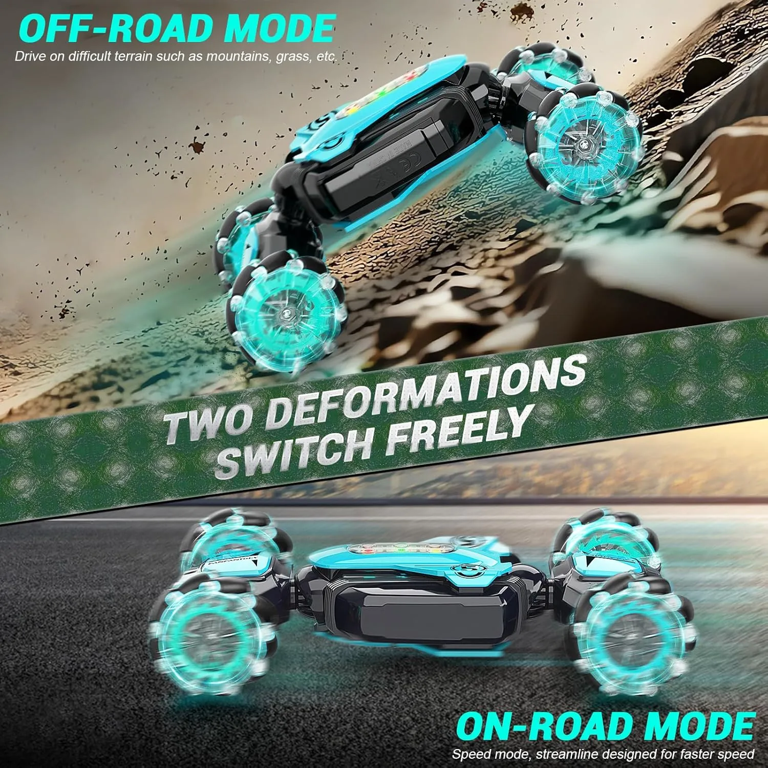Gesture Sensing RC Stunt Car - Best Gifts for Boys 6-12 Year Old 360° Rotating 2.4Ghz 4WD Remote Control Transform Hand Controlled Carwith Light & Music (Blue)