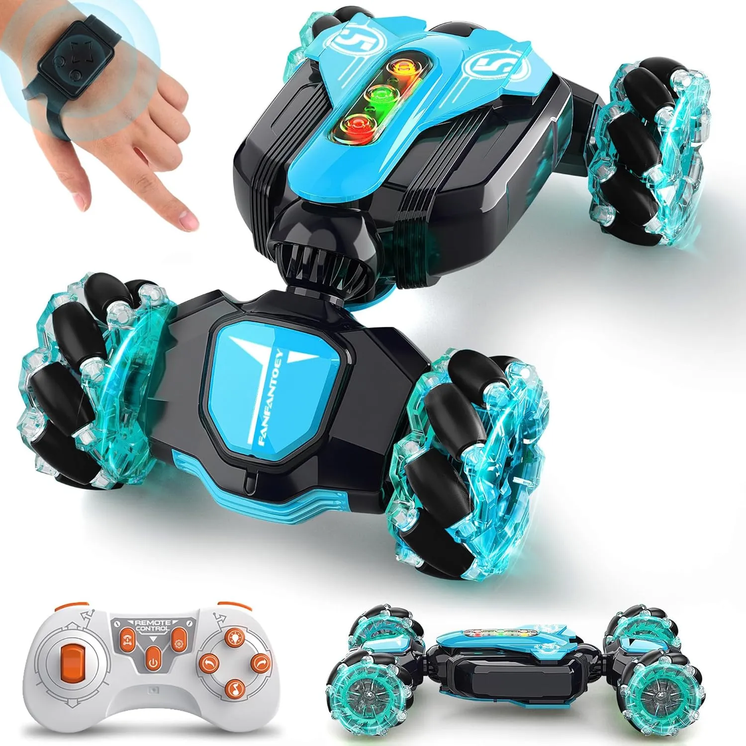 Gesture Sensing RC Stunt Car - Best Gifts for Boys 6-12 Year Old 360° Rotating 2.4Ghz 4WD Remote Control Transform Hand Controlled Carwith Light & Music (Blue)