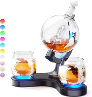 Gifts for Men Dad, Kollea Unique Light Up Whiskey Globe Decanter Sets for Men, Rechargeable Liquor Decanter in 7 Colors, Cool Christmas Birthday Gift for Men, Funny Anniversary Present for Him Husband