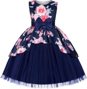 Girls Dress Sloping Bridesmaid Wedding Princess Children's Bow Birthday Ball Party Show Evening Lavender