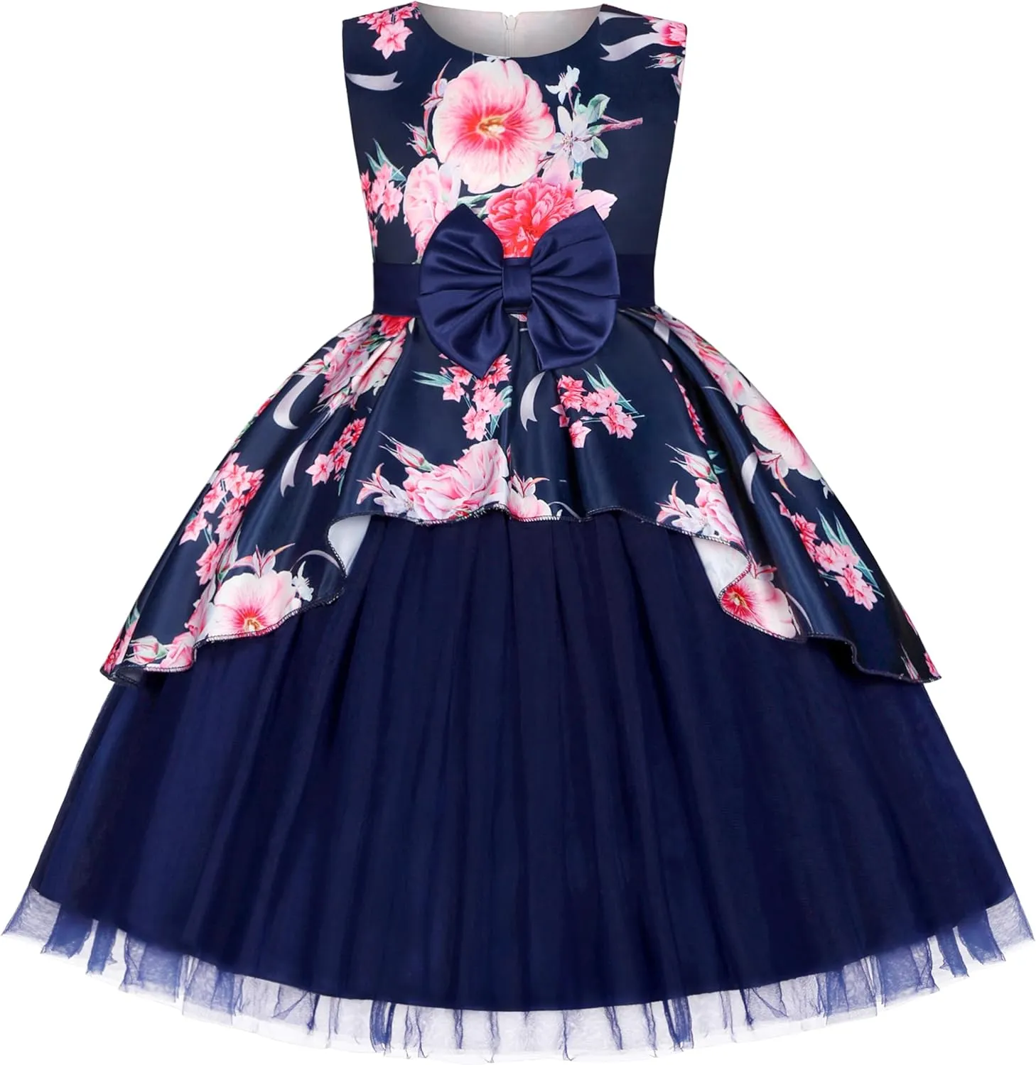Girls Dress Sloping Bridesmaid Wedding Princess Children's Bow Birthday Ball Party Show Evening Lavender