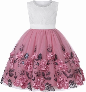 Girls Dress Sloping Bridesmaid Wedding Princess Children's Bow Birthday Ball Party Show Evening Lavender