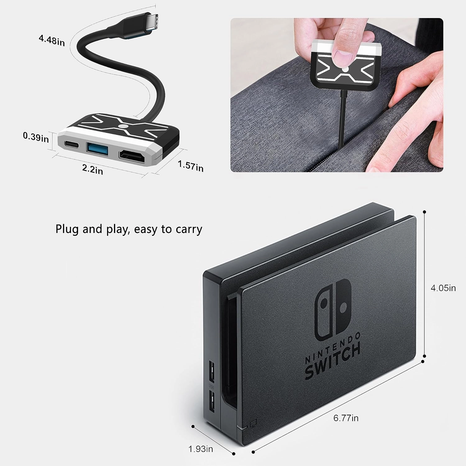 GKEAPZA Switch Dock for Nintendo Switch/OLED Switch,3-in-1 Portable TV Dock with 4K HDMI USB 3.0 Port USB C PD 100W Charging,Travel Docking Station Replacement for Switch