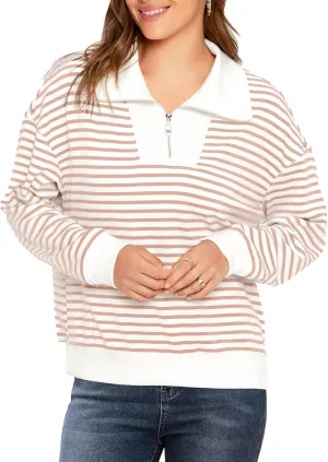 Glamaker Womens Striped Quarter Zip Sweatshirt Casual Long Sleeve Lapel Pullover Tops Fall Outfit Trendy Fashion Clothes