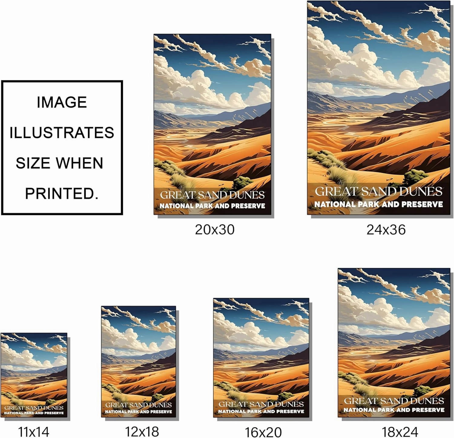 Great Sand Dunes National Park Wall Art - Travel Poster, Living Room (UNFRAMED)