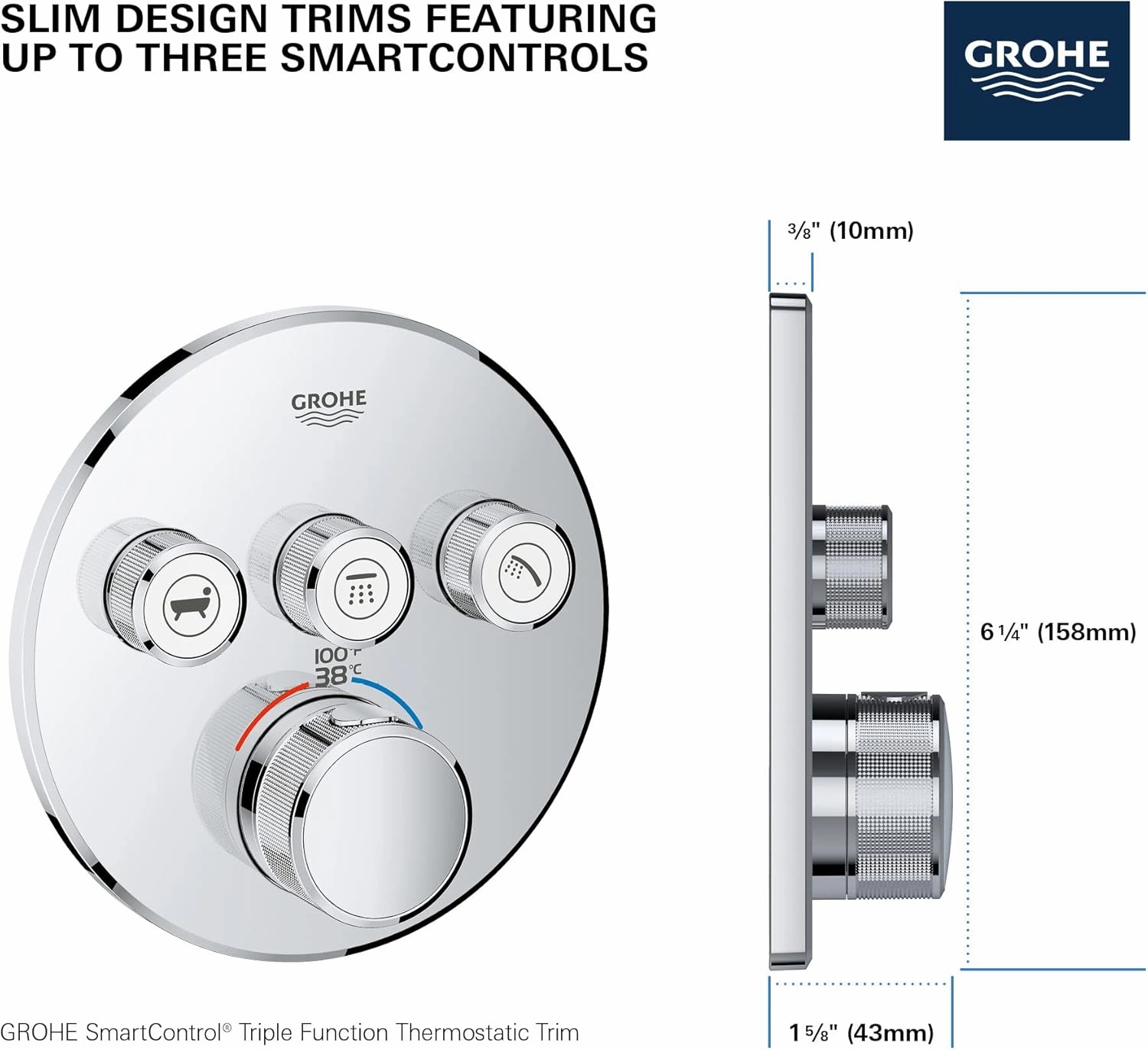 GROHE 29138000 29138 Round US Chrome Thm Smartcontrol 3,Starlight Chrome