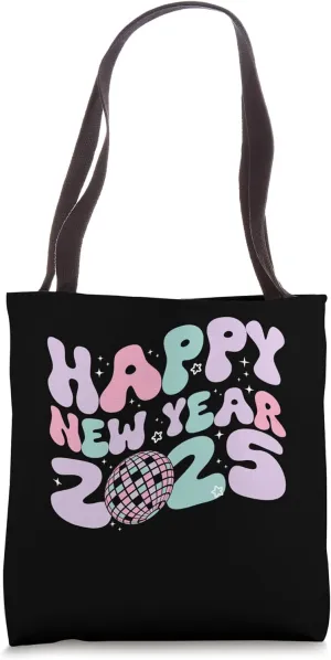 Groovy Happy New Year Eve 2025 Disco Ball Cute Matching Tote Bag