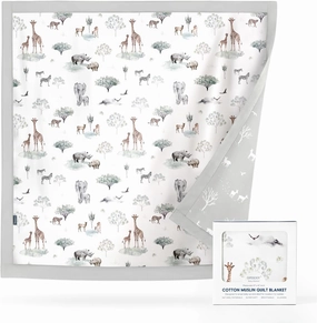 GRSSDER Cotton Muslin Quilt Blanket - Silky Soft and Breathable Baby Blanket Quilt, Oversized Muslin Blankets for Newborns, Toddlers & Kids, 6 Layers Reversible Design for All Seasons, 47" x 47"