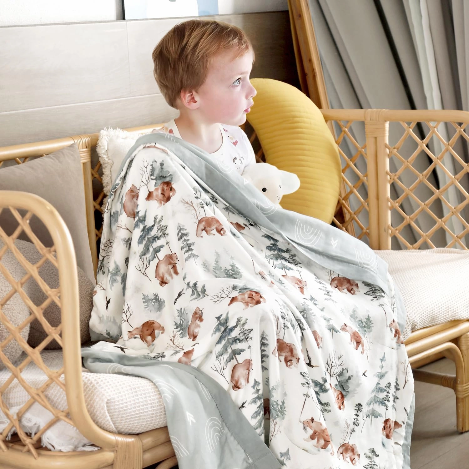 GRSSDER Muslin Cotton Quilt Blanket - Silky Soft and Breathable Baby Blanket Quilt, Oversized Muslin Blankets for Newborns, Toddlers & Kids, 6 Layers Reversible Design for All Seasons, 47" x 47"