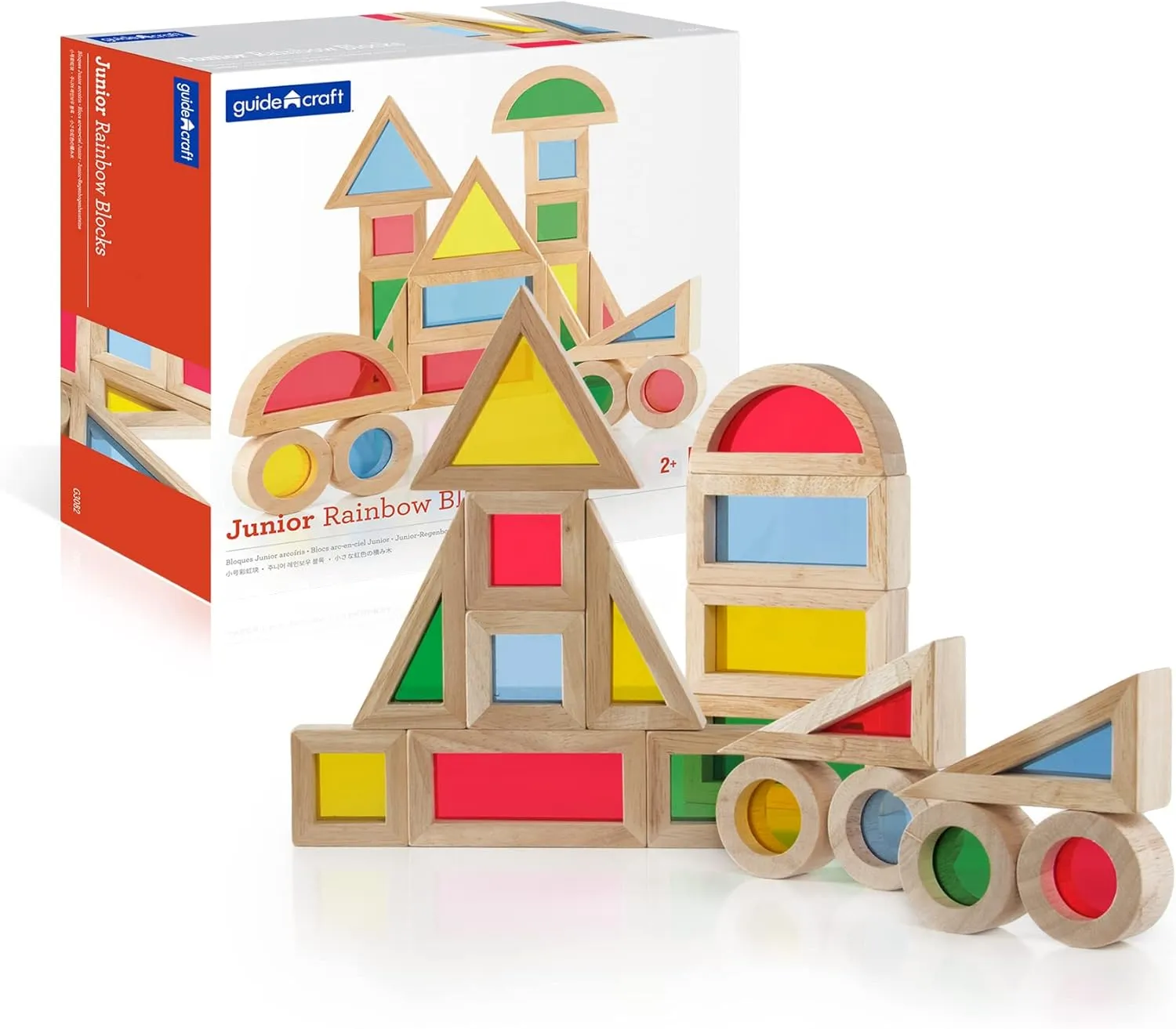 Guidecraft Jr. Rainbow Blocks 20 Piece Set: Kids Colorful Learning and Educational Toy
