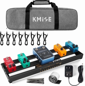 Guitar Pedalboard with Built-in Power Supply Pedal Board Aluminium Alloy 1.8lb Lightweight Pedal Board 19x5 Inch Black Pedal Board with Power Supply, Carrying Bag, Guitar Pedal Cable, Hook Tape