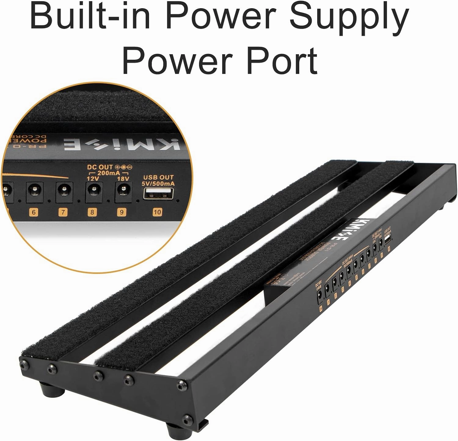 Guitar Pedalboard with Built-in Power Supply Pedal Board Aluminium Alloy 1.8lb Lightweight Pedal Board 19x5 Inch Black Pedal Board with Power Supply, Carrying Bag, Guitar Pedal Cable, Hook Tape
