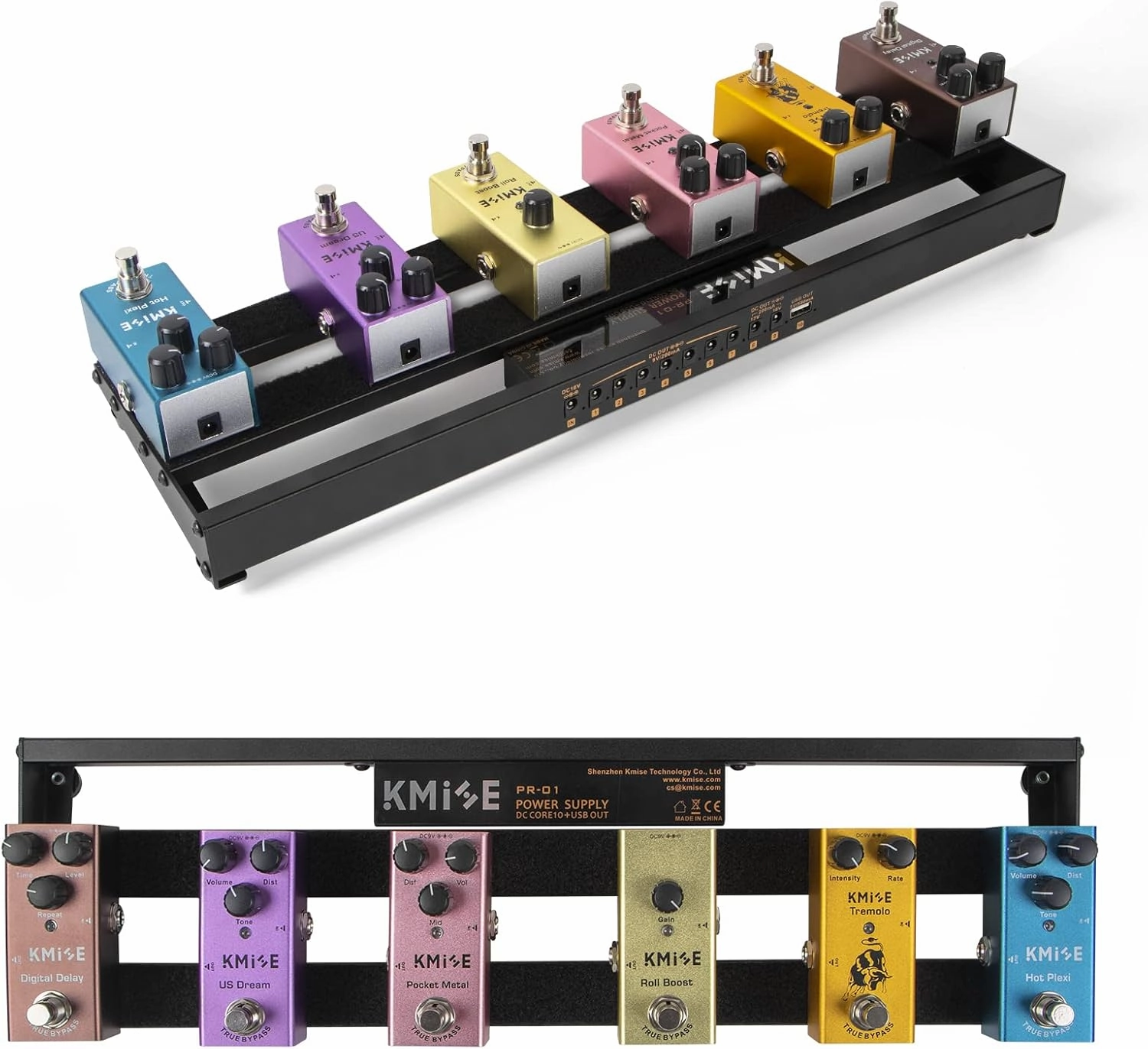 Guitar Pedalboard with Built-in Power Supply Pedal Board Aluminium Alloy 1.8lb Lightweight Pedal Board 19x5 Inch Black Pedal Board with Power Supply, Carrying Bag, Guitar Pedal Cable, Hook Tape