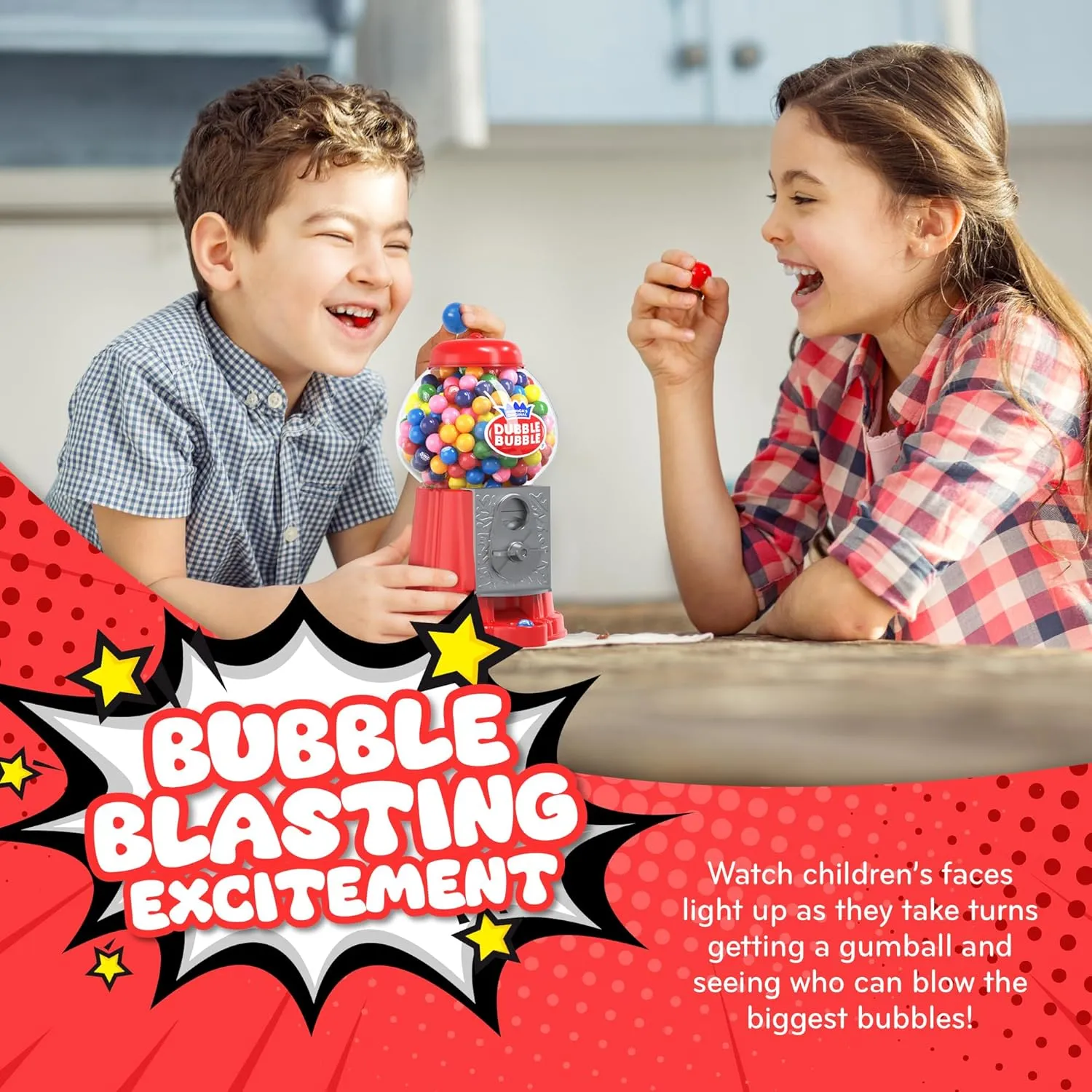 Gumball Machine for Kids 8.5" - Coin Operated Bubble Gum Machine and Toy Bank - Candy Machine Dispenser Includes 85 Gum Balls - Great Candy Dispenser Machine Gift Toys for Girls and Boys (Red)