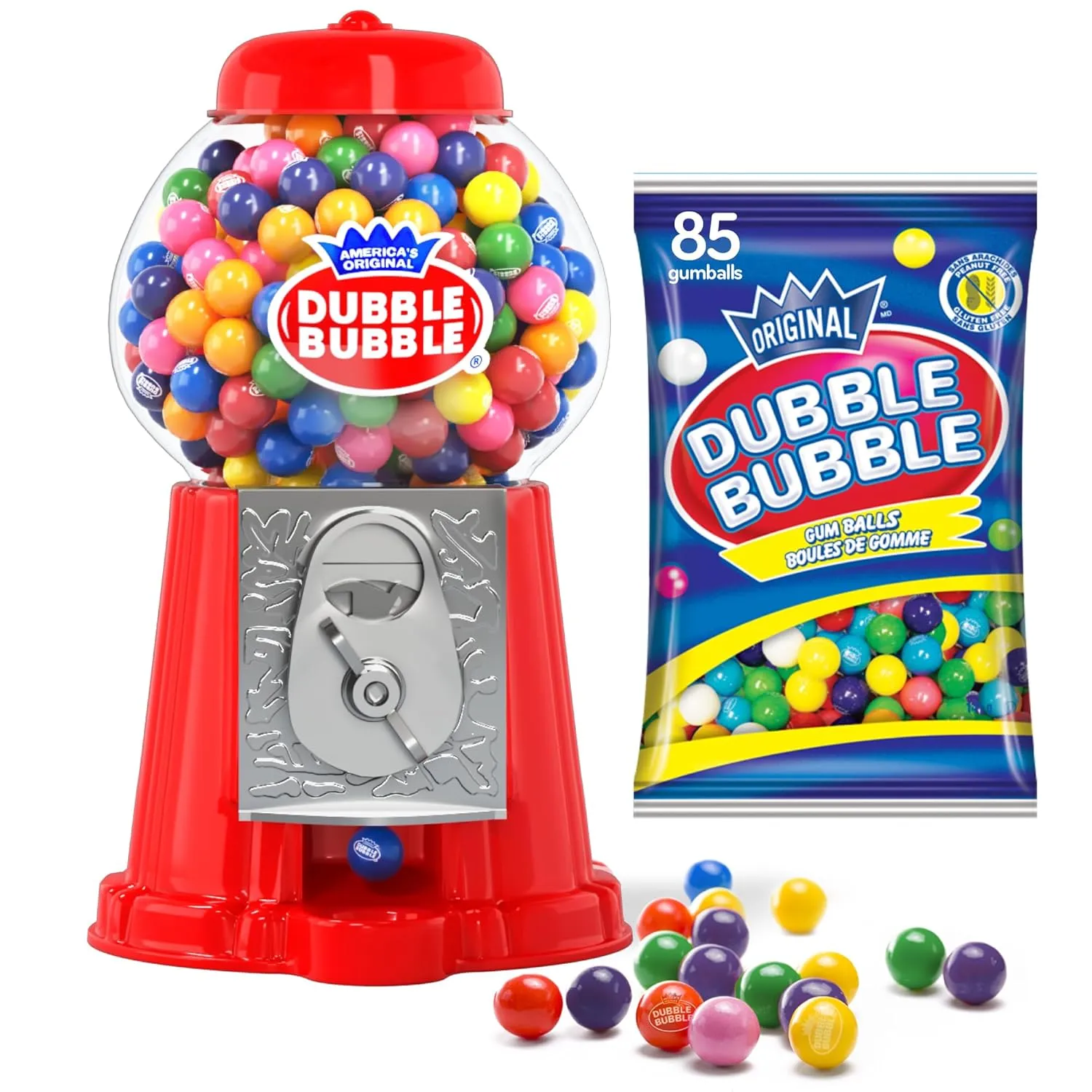 Gumball Machine for Kids 8.5" - Coin Operated Bubble Gum Machine and Toy Bank - Candy Machine Dispenser Includes 85 Gum Balls - Great Candy Dispenser Machine Gift Toys for Girls and Boys (Red)