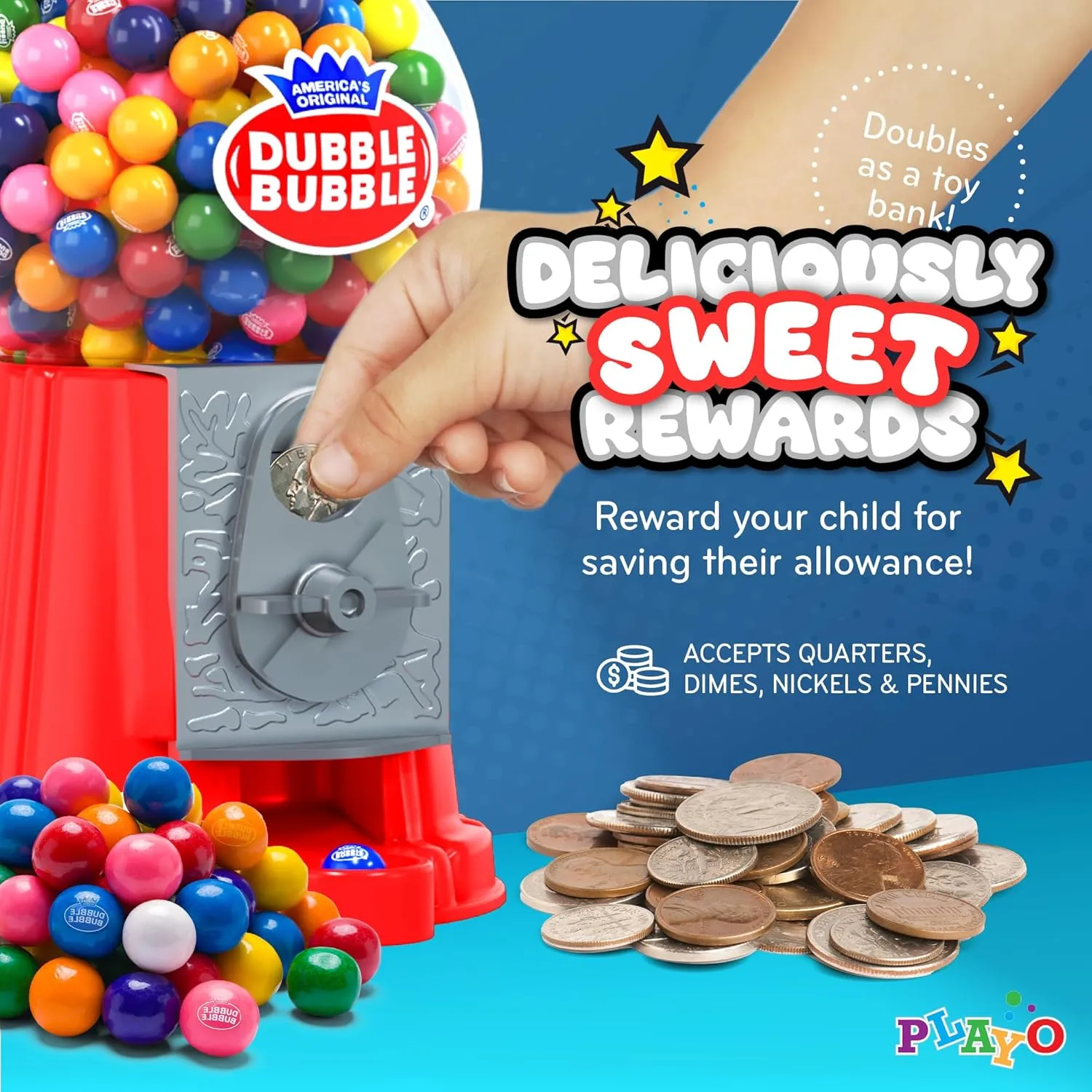 Gumball Machine for Kids 8.5" - Coin Operated Bubble Gum Machine and Toy Bank - Candy Machine Dispenser Includes 85 Gum Balls - Great Candy Dispenser Machine Gift Toys for Girls and Boys (Red)