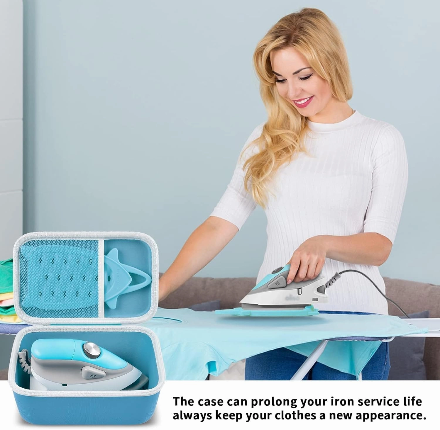 GWCASE Case Compatible with Oliso M3Pro/ M2 Mini Project Steam Iron. Carrying Organizer Holder for Sunbeam Hot-2-Trot Travel Steam Iron (Box Only)- Blue