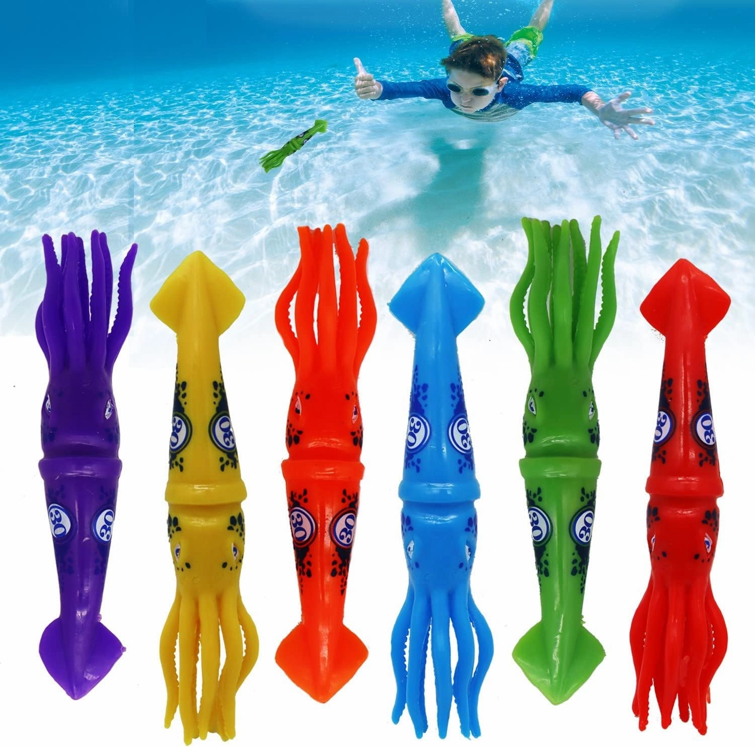 Haktoys Underwater Pool Diving Toy Set for Kids, Practice Diving and Swimming, Multicolor Sinking Squids and Jellyfish (Set of 12 Pieces)