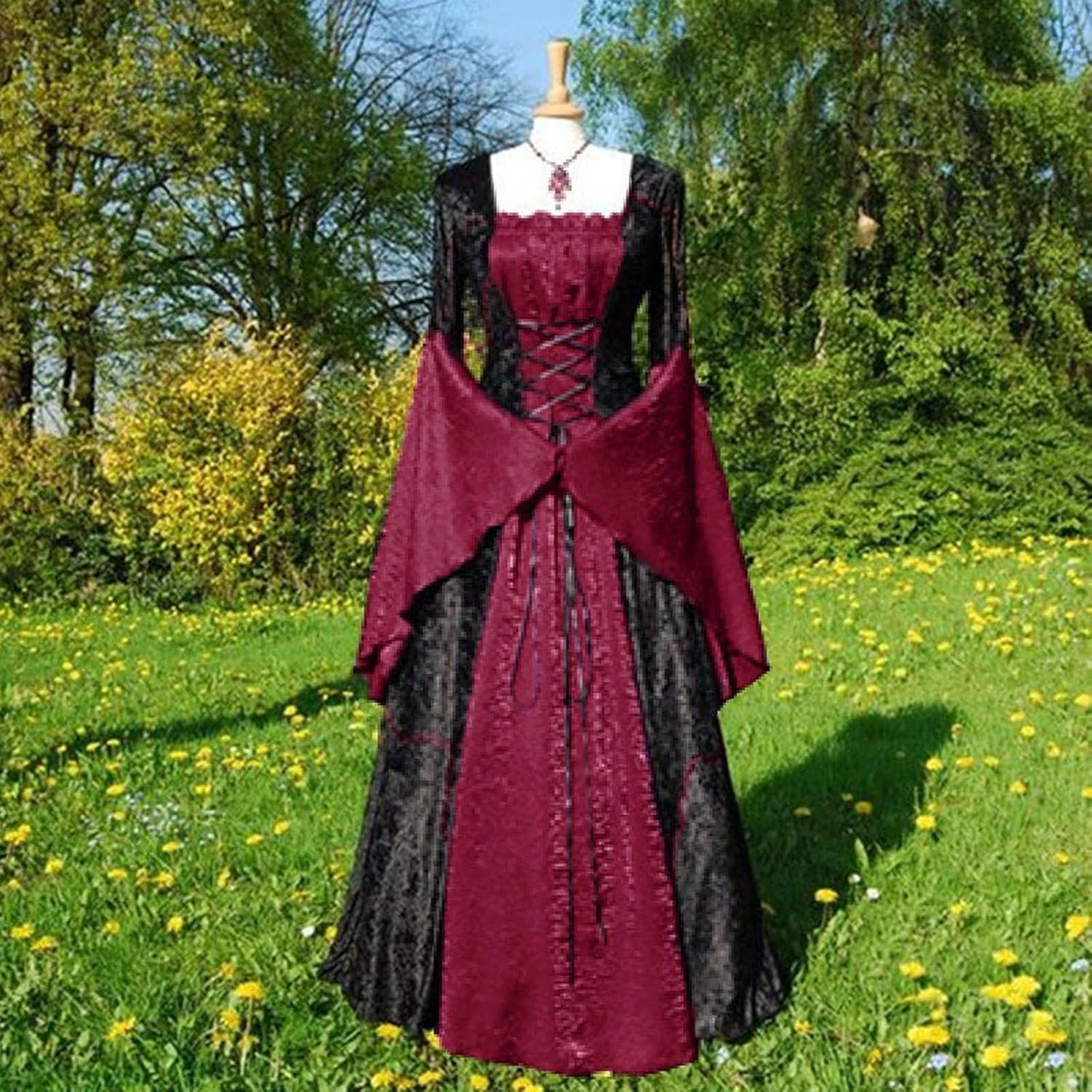Halloween Masquerade Dresses for Women Trumpet Sleeve Gothic Vintage Court Dress Empire Waist Renaissance Dress