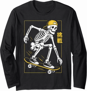Halloween Skater Skeleton For Boys Skeleton Skateboarding Long Sleeve T-Shirt